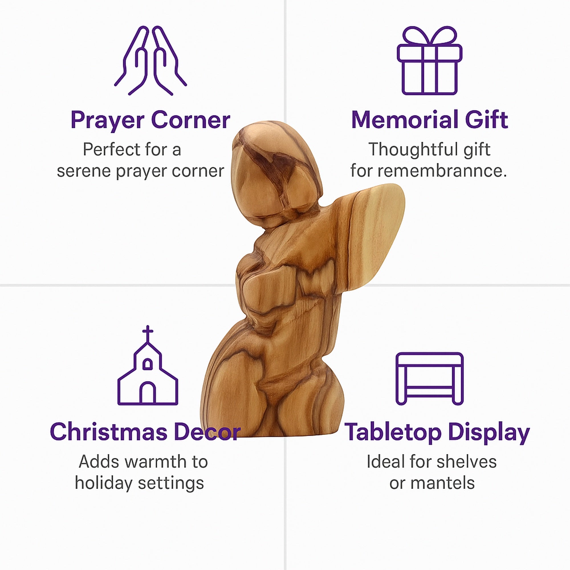 Bethlehem Angel Carving - Kneeling Olive Wood | Zuluf
