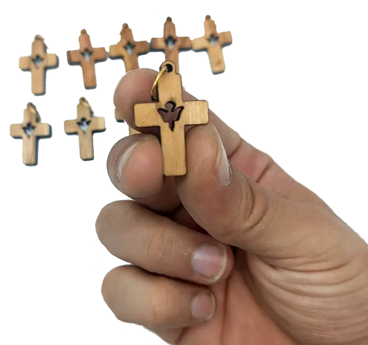 Holy spirit dove cross pendant – 1.22’’ x 0.82’’ laser-cut wooden charm with symbol of peace - charm