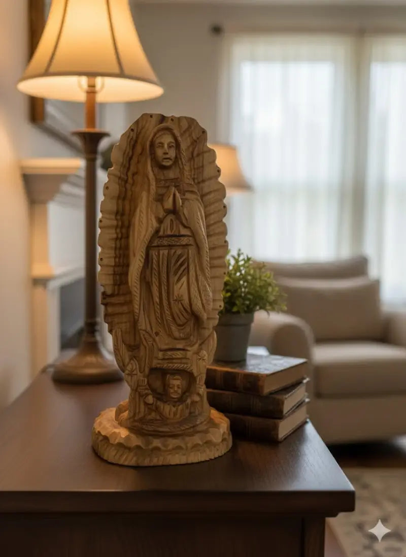 Our lady of guadalupe hand carved olive wood statue from bethlehem holy land - figures