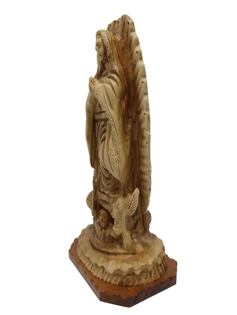 Our lady of guadalupe hand carved olive wood statue from bethlehem holy land - figures