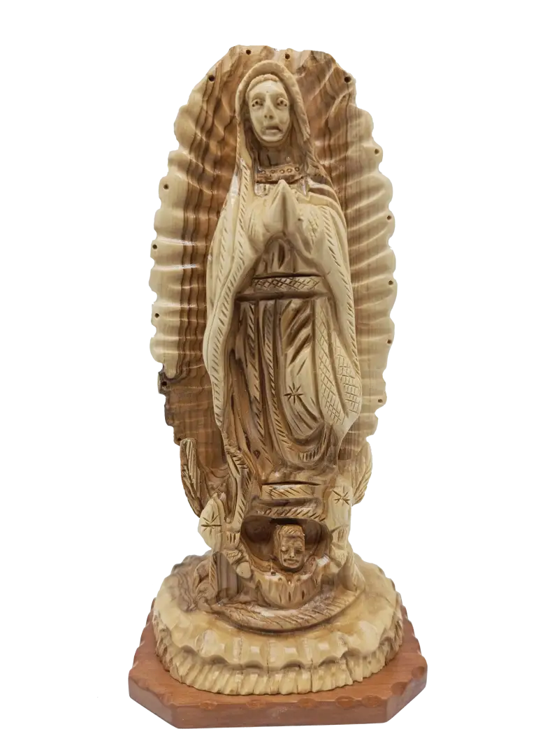 Our lady of guadalupe hand carved olive wood statue from bethlehem holy land - figures