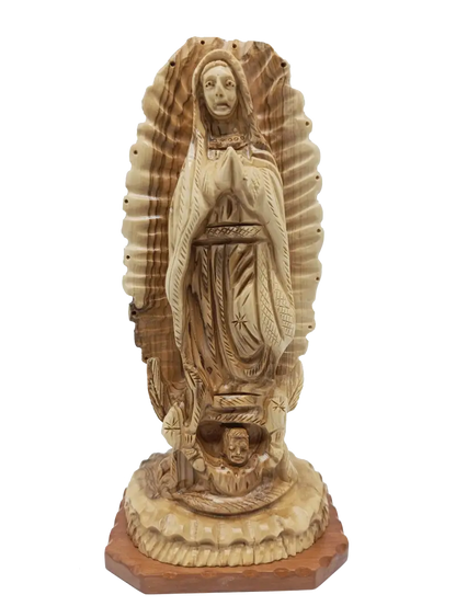 Our lady of guadalupe hand carved olive wood statue from bethlehem holy land - figures