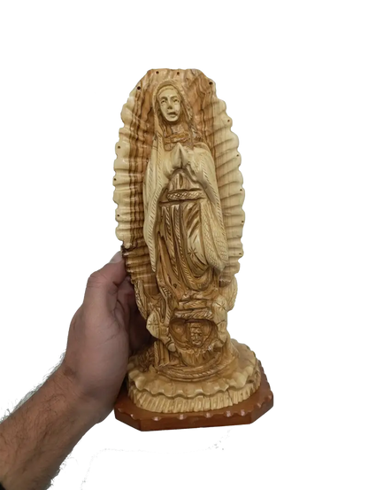 Our lady of guadalupe hand carved olive wood statue from bethlehem holy land - figures