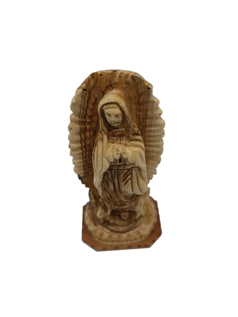 Our lady of guadalupe hand carved olive wood statue from bethlehem holy land - figures