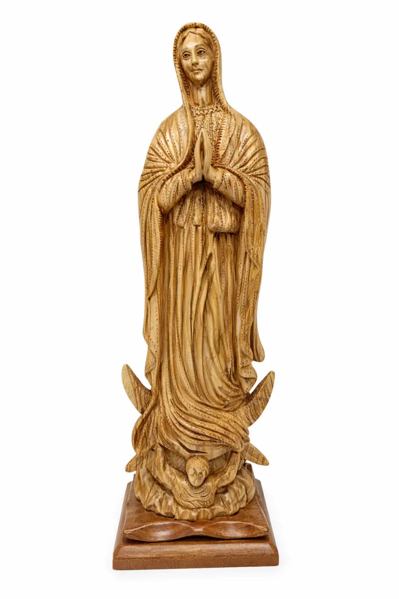 Large hand-carved olive wood virgin mary statue from bethlehem – 25.2’’ handmade holy land religious sculpture - figures