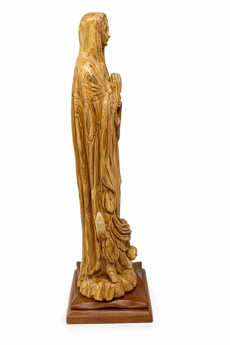Large hand-carved olive wood virgin mary statue from bethlehem – 25.2’’ handmade holy land religious sculpture - figures