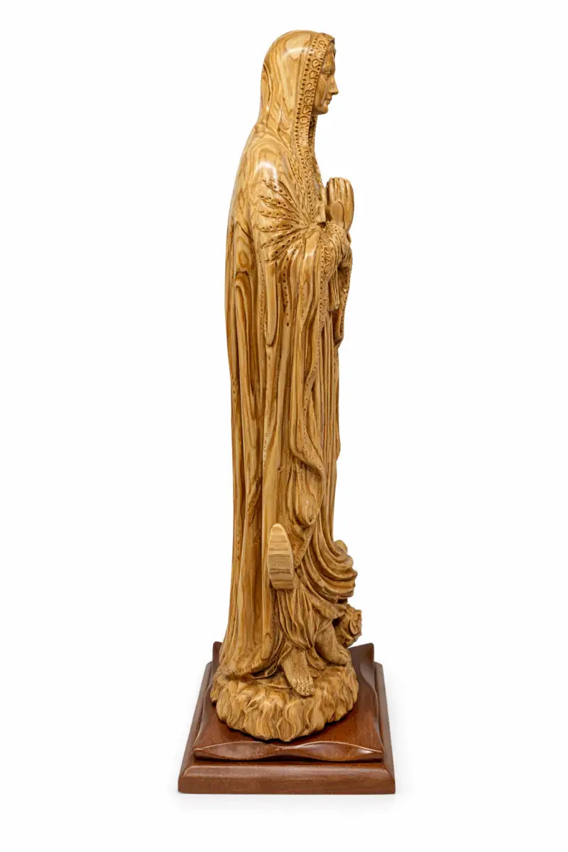 Large hand-carved olive wood virgin mary statue from bethlehem – 25.2’’ handmade holy land religious sculpture - figures