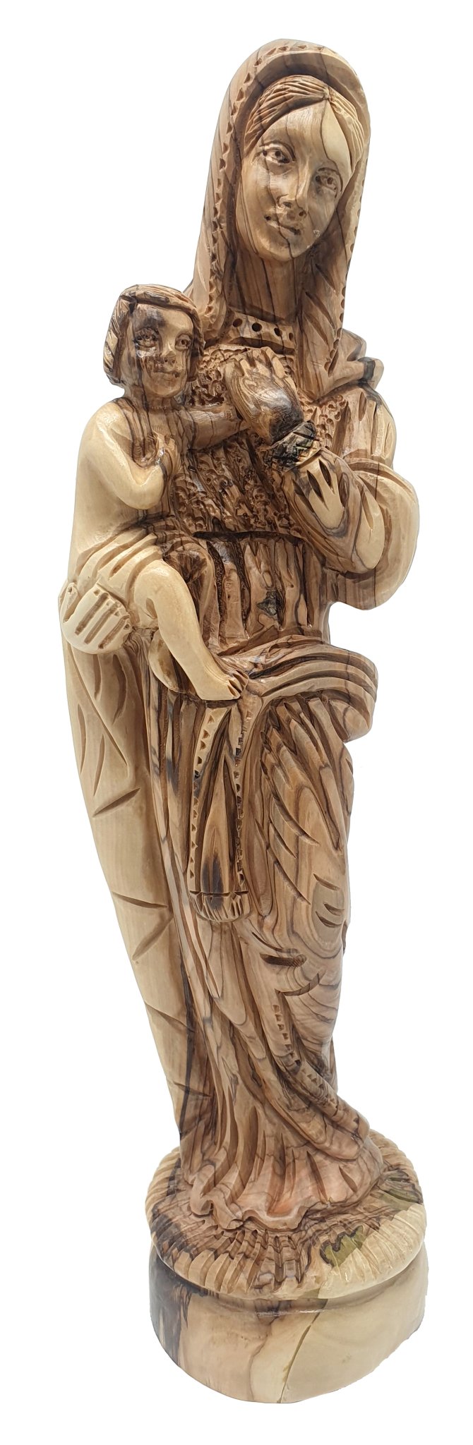 Large Handcrafted Olive Wood Statue of Virgin Mary Holding Baby Jesus - High - Quality Art from Bethlehem | Authentic Religious Decor - Zuluf