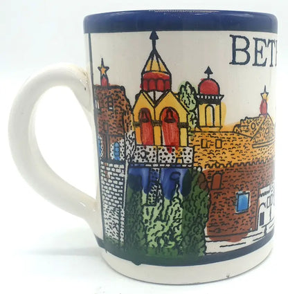 Large handmade ceramic mug authentic hebron pottery - cr047 bethlehem