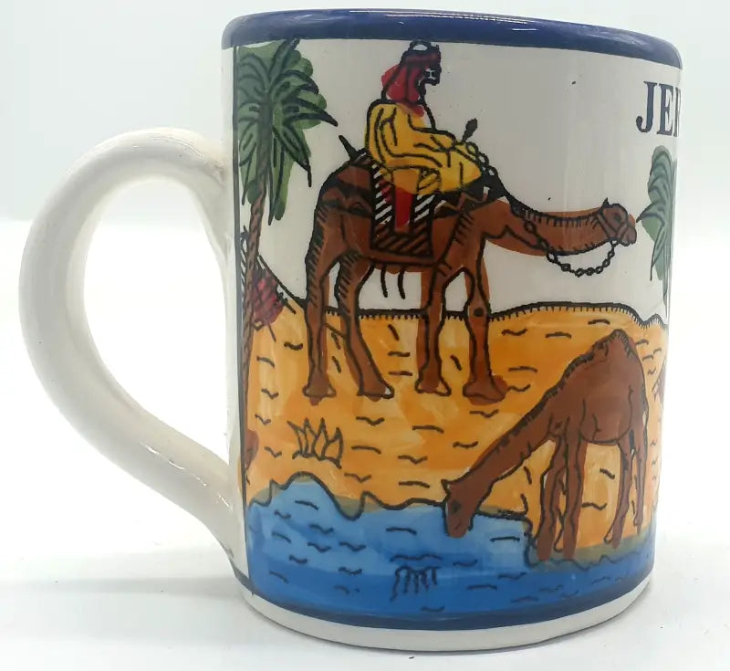 Large handmade ceramic mug authentic hebron pottery - cr049 jerusalem camel