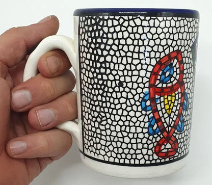 Large handmade ceramic mug authentic hebron pottery - cr050 tabgha