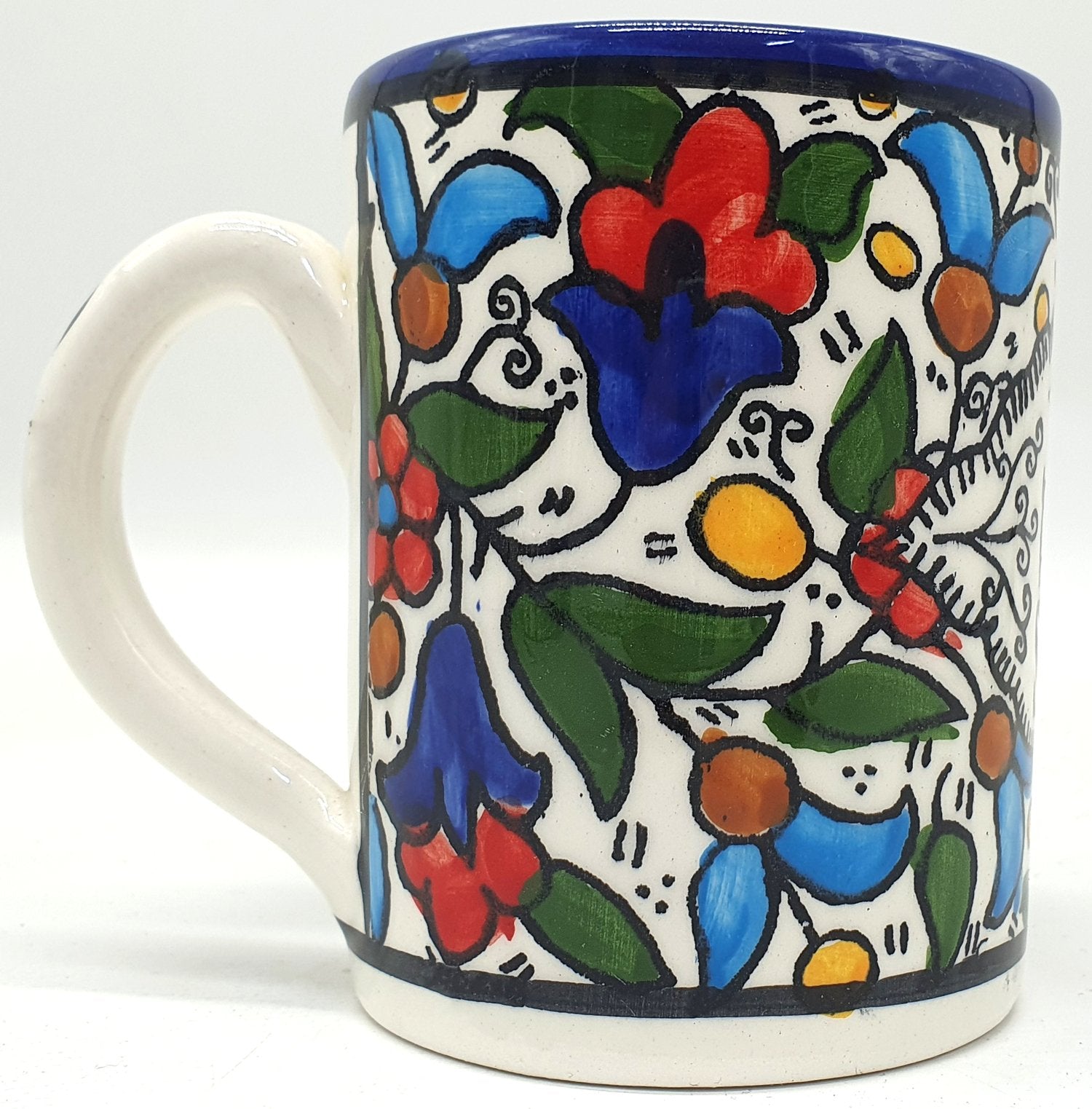 Large Handmade Ceramic Mug for Tea and Coffee - Authentic Hebron Pottery by Palestinian Artisans - Zuluf