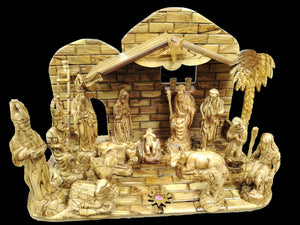 Large High - Quality Olive Wood Nativity Set – Handcrafted with Exquisite Detail | Perfect for Home, Church, or Gift | 18.1x24.8x14.5 inches, 10kg - Zuluf