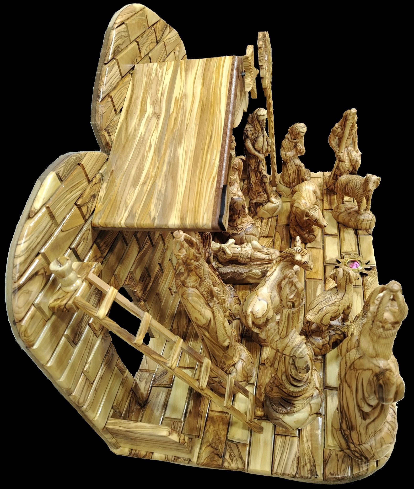 Large High - Quality Olive Wood Nativity Set – Handcrafted with Exquisite Detail | Perfect for Home, Church, or Gift | 18.1x24.8x14.5 inches, 10kg - Zuluf