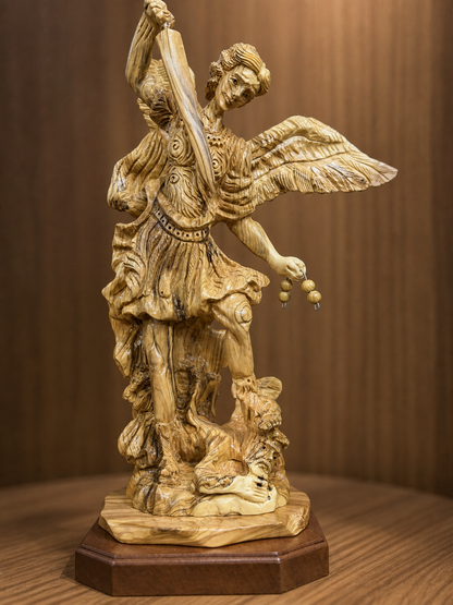 St. Michael Archangel sculpture displayed in warm natural light