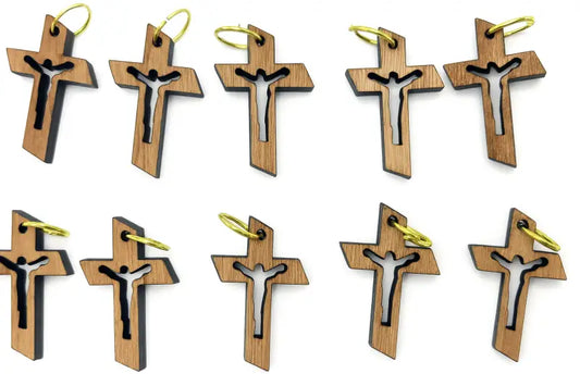 Laser-cut crucifix wooden pendant – 1.14’’ x 0.78’’ rustic cross with christ silhouette - 10 - charm