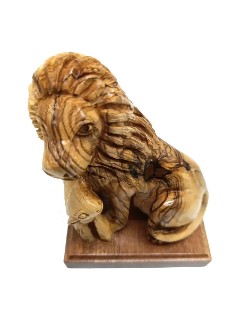 Lion and the lamb hand carved olive wood sculpture from bethlehem holy land - figures