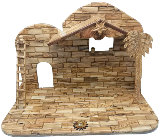 Luxury olive wood nativity set from bethlehem – hand-carved stable with 17-piece figurine collection | authentic holy