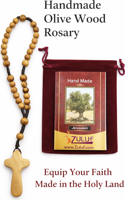Handmade Olive Wood Rosary with Cross | Crafted in Bethlehem, Holy Land