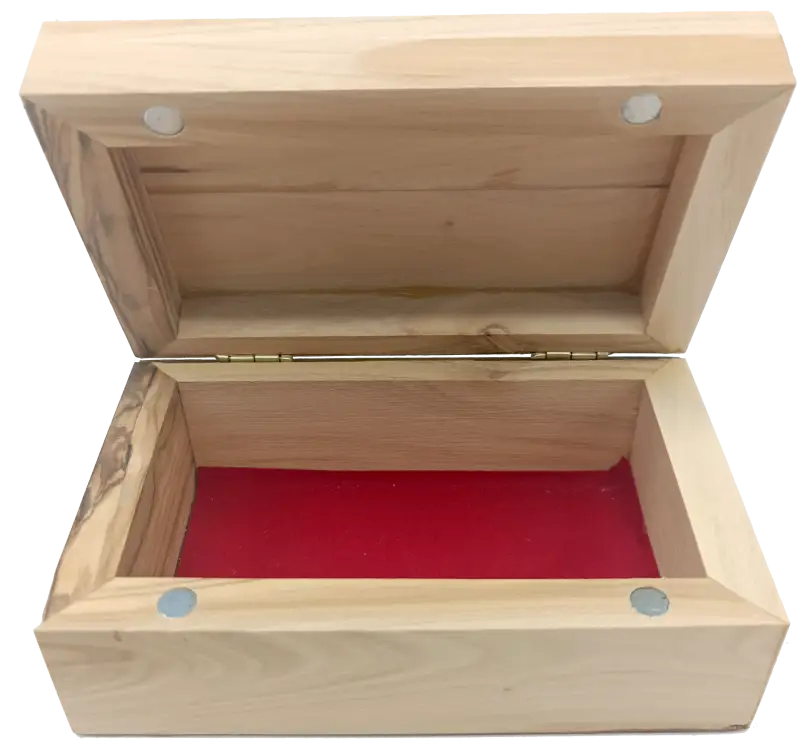 Medium olive wood rectangular keepsake box – handcrafted in bethlehem 3 engraved designs including blank 4.3 x 2.75 2