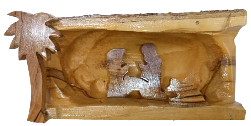 Mini olive wood bark nativity scene from bethlehem – hand carved holy family set nativities