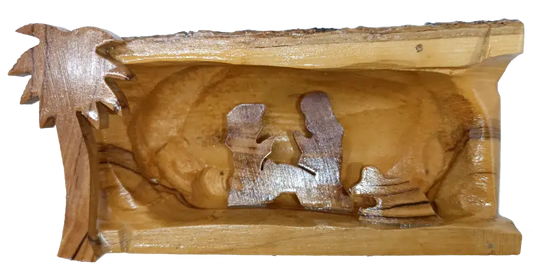 Mini olive wood bark nativity scene from bethlehem – hand carved holy family set nativities