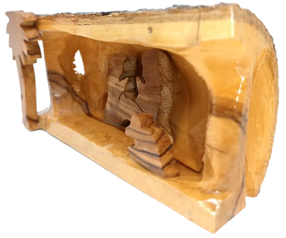 Mini olive wood bark nativity scene from bethlehem – hand carved holy family set nativities