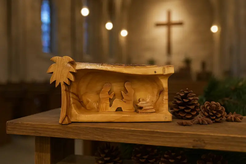 Mini olive wood bark nativity scene from bethlehem – hand carved holy family set nativities
