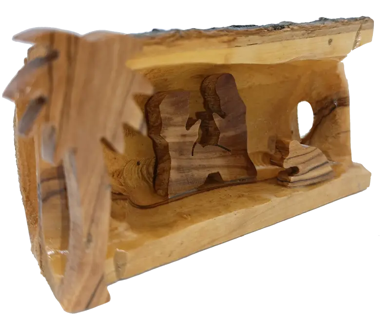 Mini olive wood bark nativity scene from bethlehem – hand carved holy family set nativities