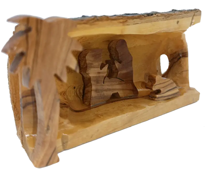 Mini olive wood bark nativity scene from bethlehem – hand carved holy family set nativities