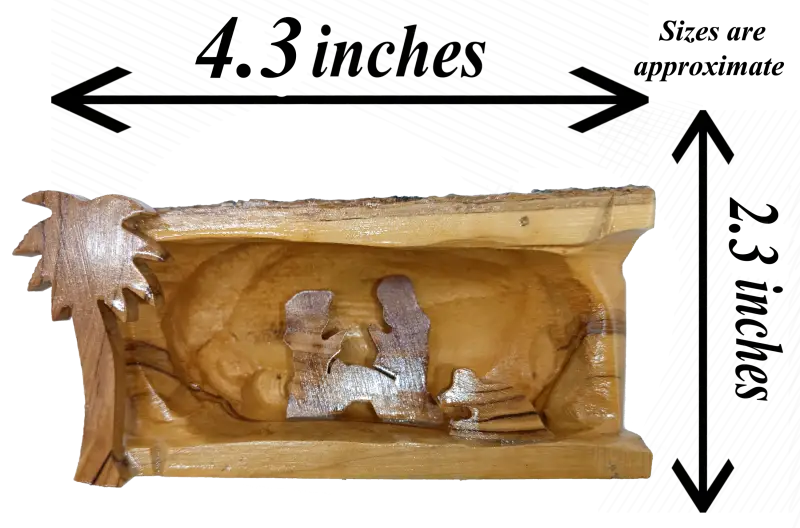 Mini olive wood bark nativity scene from bethlehem – hand carved holy family set nativities