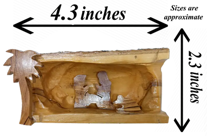 Mini olive wood bark nativity scene from bethlehem – hand carved holy family set nativities