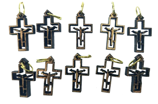 Modern minimalist crucifix pendant – 1.01’’ x 0.62’’ laser-cut wooden cross with christ figure - 10 - charm