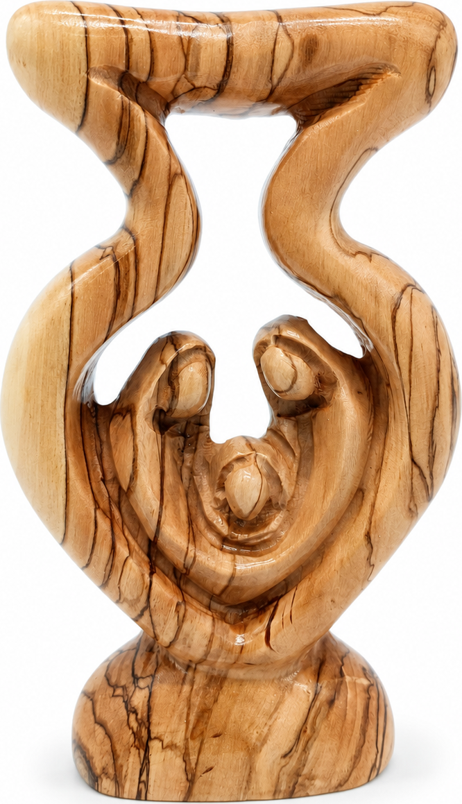 Modern olive wood Holy Family statue hand carved in Bethlehem