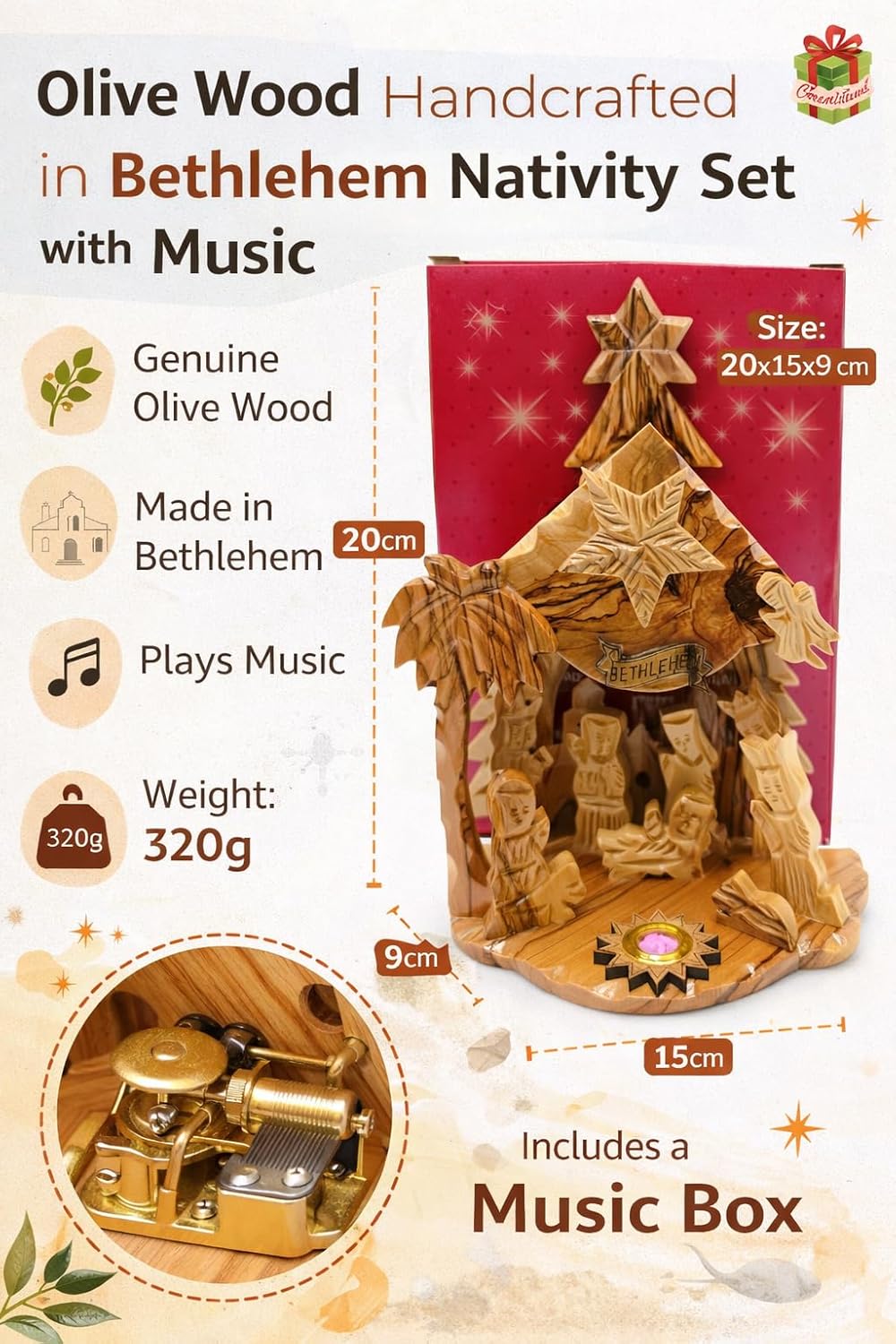Large Hand-Carved Olive Wood Nativity Scene from Bethlehem – Full Holy Family & Magi Set - Side View