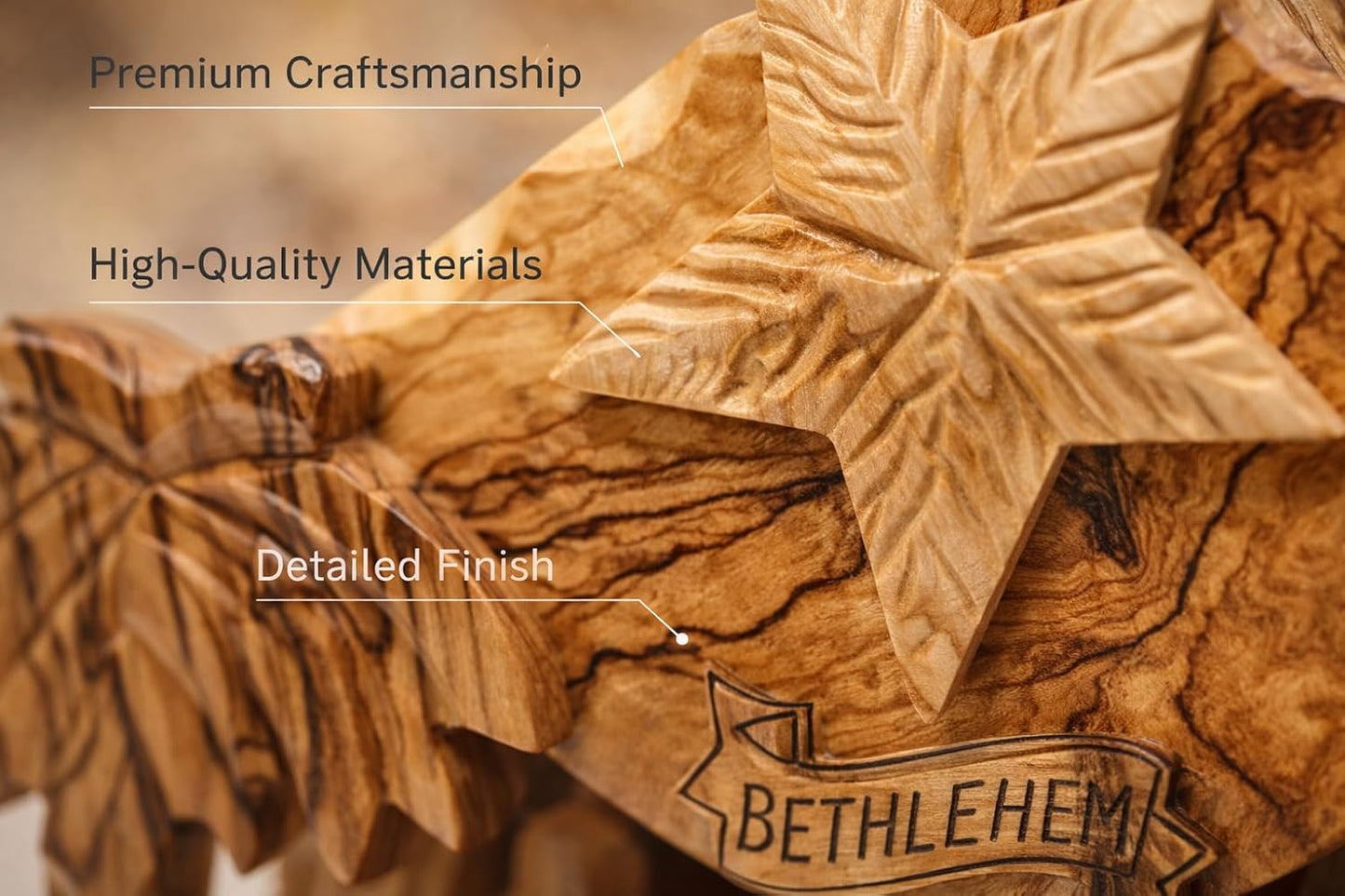 Large Hand-Carved Olive Wood Nativity Scene from Bethlehem – Full Holy Family & Magi Set - Additional View 1