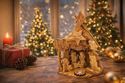 Large Hand-Carved Olive Wood Nativity Scene from Bethlehem – Full Holy Family & Magi Set - Additional View 2