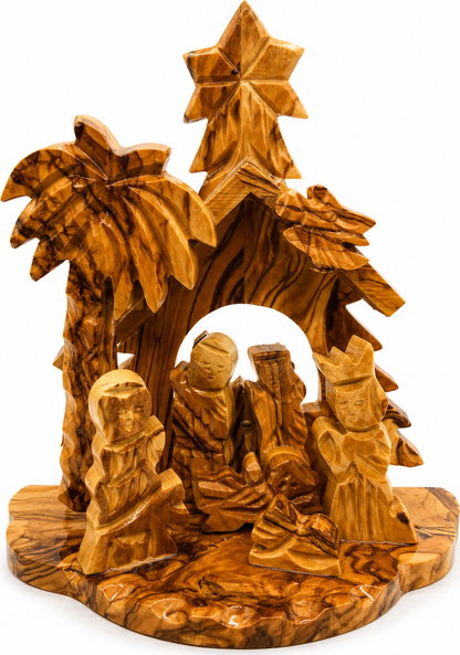 Genuine Nativity Stable, Hand Carved Olive Wood Tabletop Nativity from Bethlehem, hand carved olive wood from Bethlehem