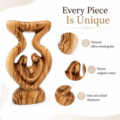 Natural olive wood grain Holy Family sculpture