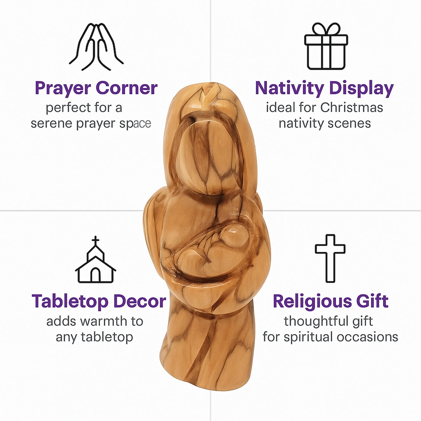Bethlehem olive wood angel figurine displayed as a meaningful religious gift or faith-inspired home décor piece.