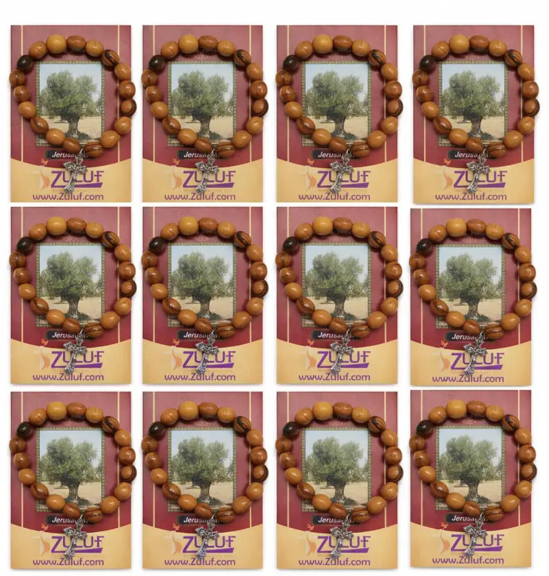 Olive wood bracelet with metallic cross handmade jewelry - 12