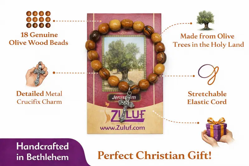Olive wood bracelet with metallic cross handmade jewelry