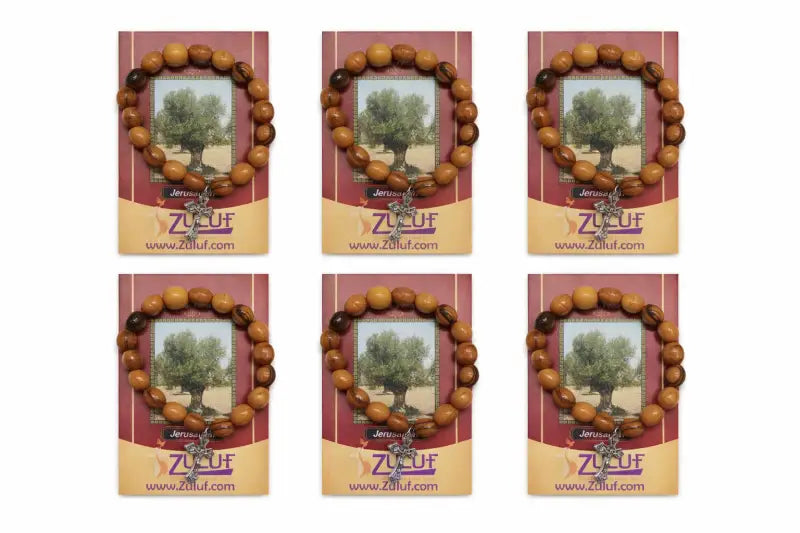 Olive wood bracelet with metallic cross handmade jewelry - 6