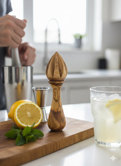 Handmade olive wood citrus reamer from Bethlehem detail shot from Bethlehem Holy Land