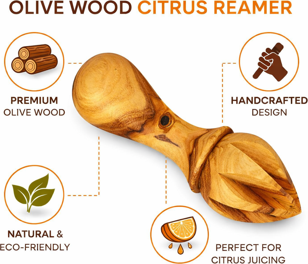 Handmade olive wood citrus reamer from Bethlehem grain detail from Bethlehem Holy Land