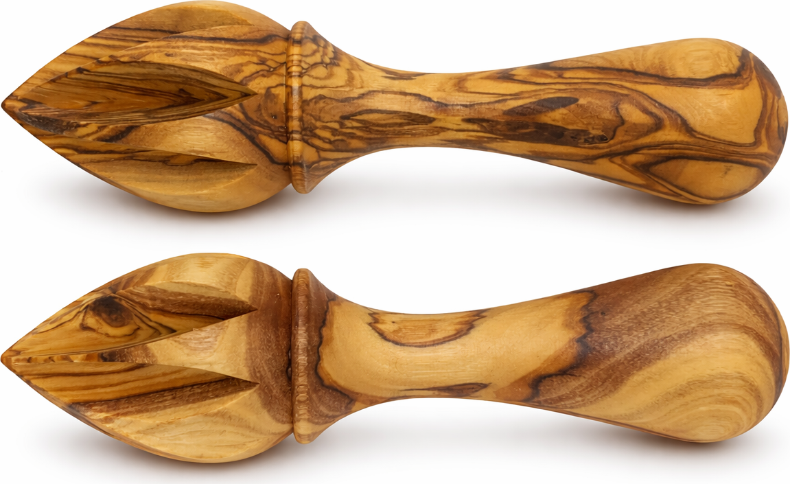 Handmade olive wood citrus reamer from Bethlehem grain detail from Bethlehem Holy Land