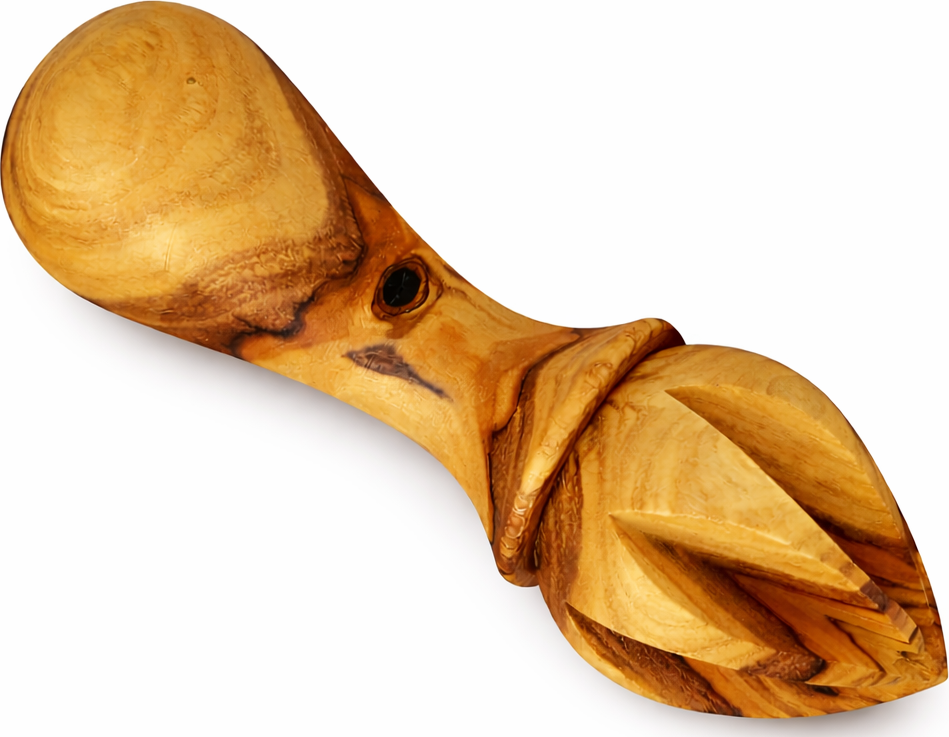 Handmade olive wood citrus reamer from Bethlehem, main product photo, hand carved Christian artisan workshop