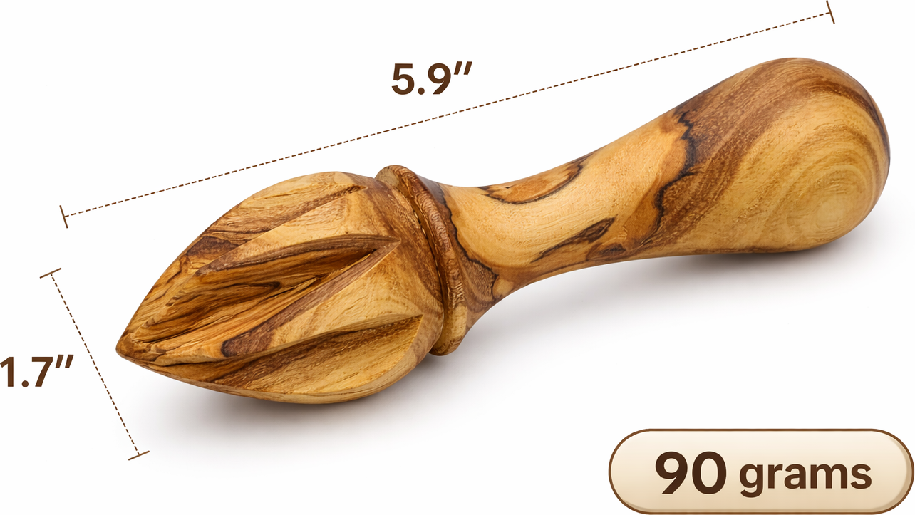 Handmade olive wood citrus reamer from Bethlehem side angle from Bethlehem Holy Land