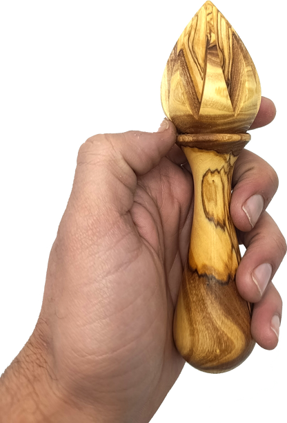 Handmade olive wood citrus reamer from Bethlehem top view from Bethlehem Holy Land