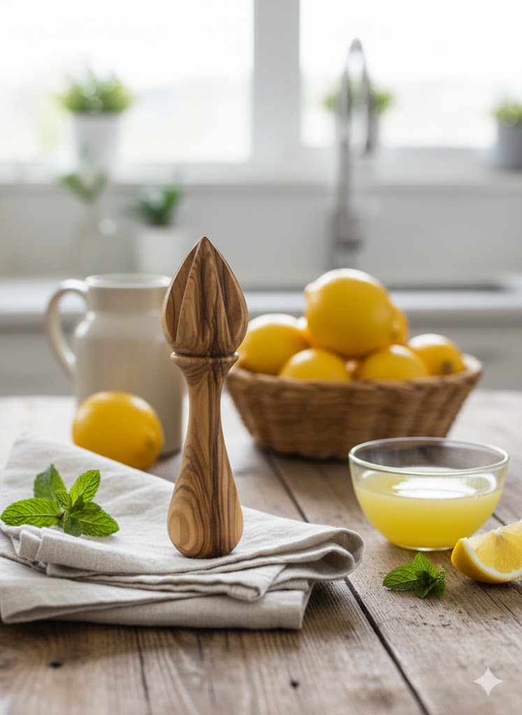 Handmade olive wood citrus reamer from Bethlehem use case from Bethlehem Holy Land